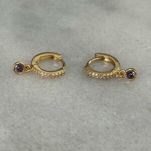 Gold Purple Crystal Pave Huggie Hoop Dangle Earrings 

Brand New